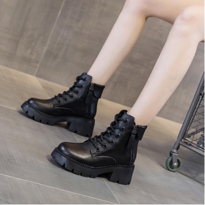 British style platform sole combat boots