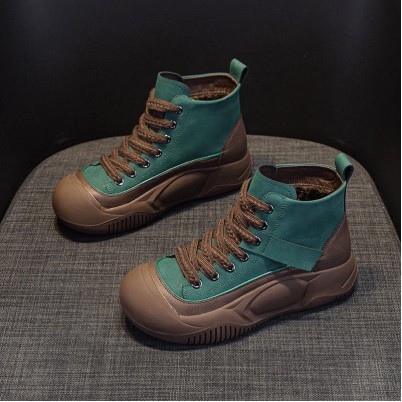 High-top thick-soled lace-up combat boots