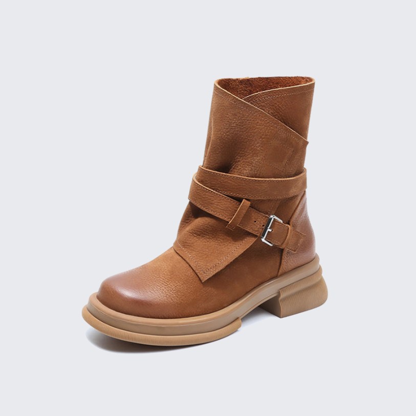 Luxurious vintage brown leather ankle boots