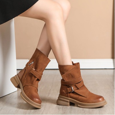 Luxurious vintage brown leather ankle boots