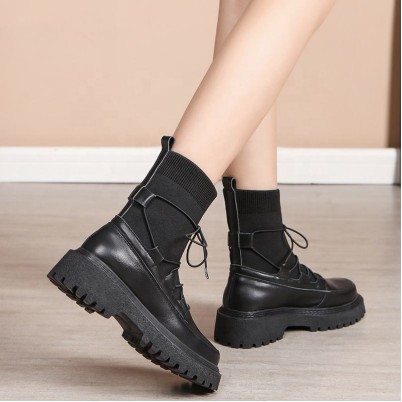 High-end black genuine leather ankle boots