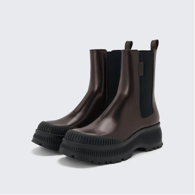 Brown genuine leather women's Chelsea flat boots