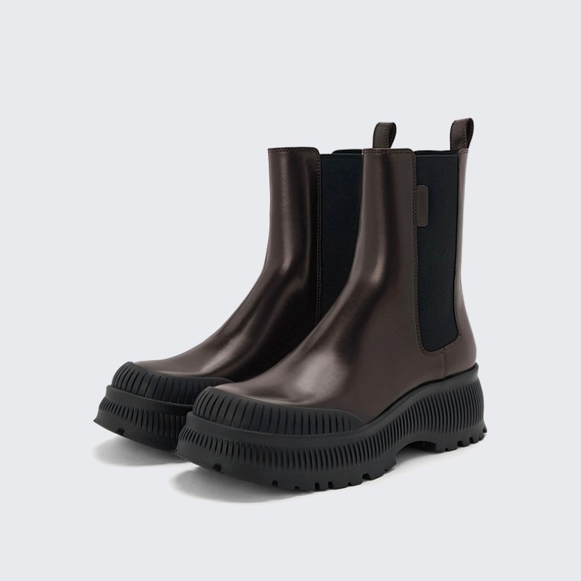 Brown genuine leather women's Chelsea flat boots