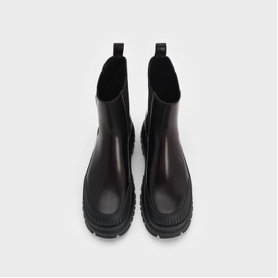 Brown genuine leather women's Chelsea flat boots