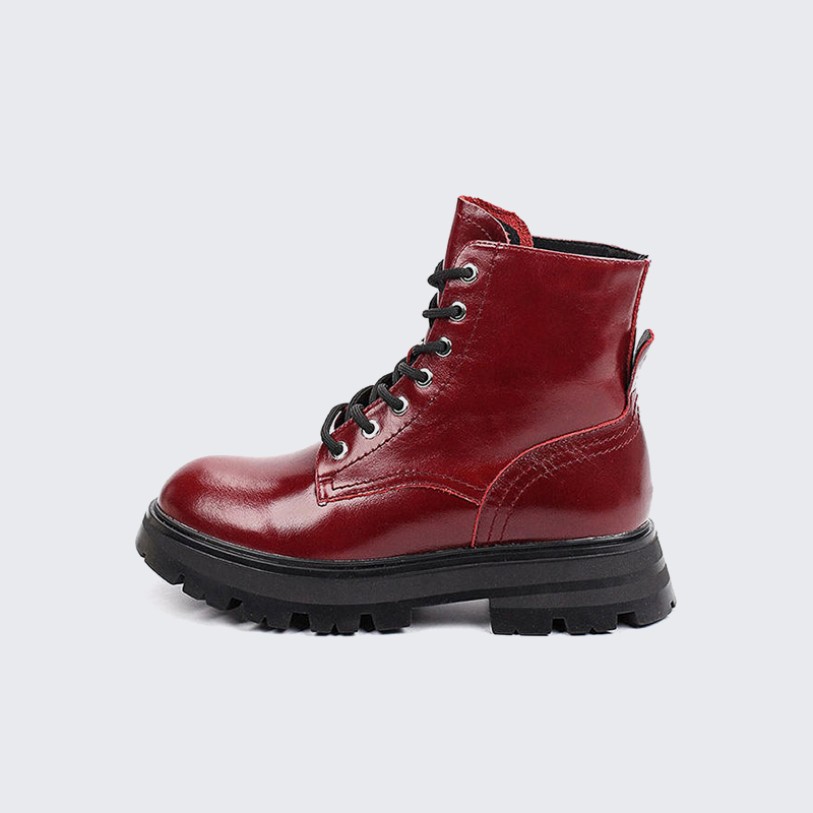 Red trendy lace-up women's Doc Martens boots