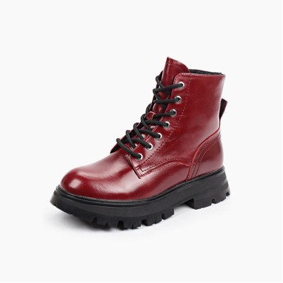 Red trendy lace-up women's Doc Martens boots