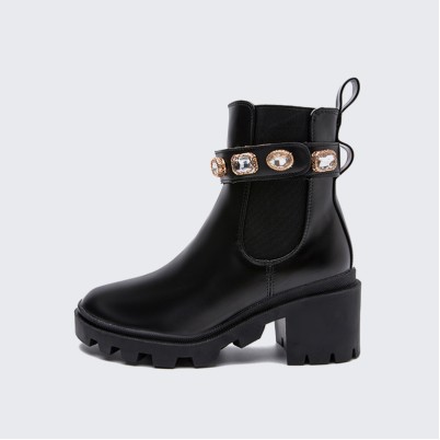 Rhinestone-embellished chunky-heeled ankle boots