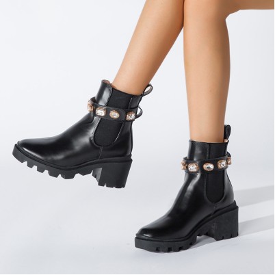 Rhinestone-embellished chunky-heeled ankle boots