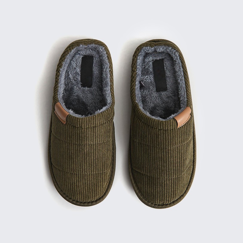 Quilted corduroy memory foam house slippers