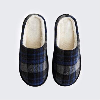Men's checked wool comfortable house slippers
