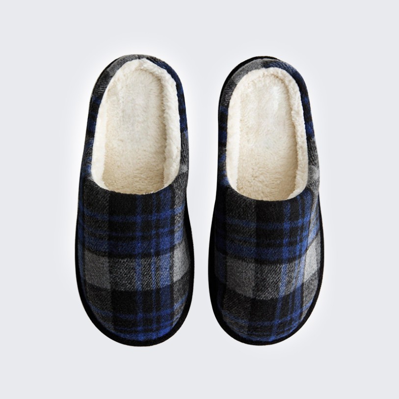 Men's checked wool comfortable house slippers