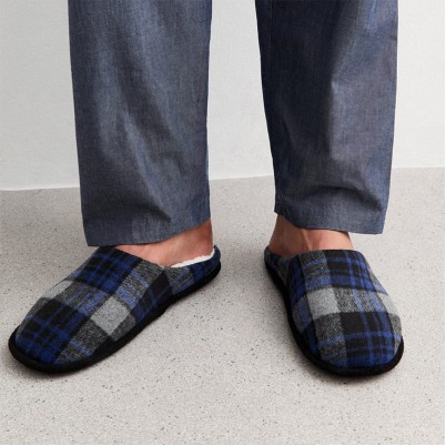 Men's checked wool comfortable house slippers