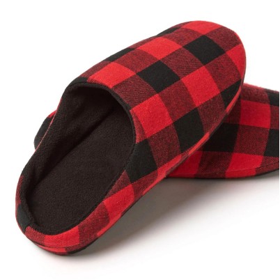 Checked pattern coral fleece memory foam home slippers
