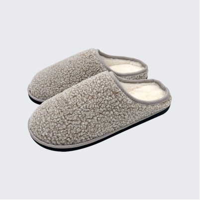 Round-toe faux fur lined warm mule slippers