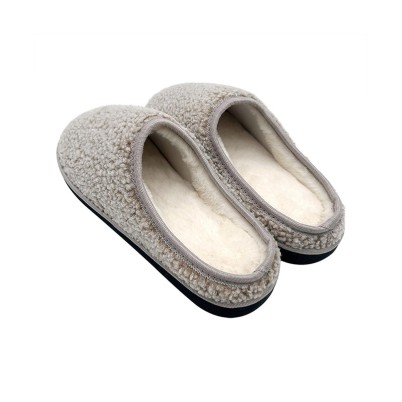 Round-toe faux fur lined warm mule slippers