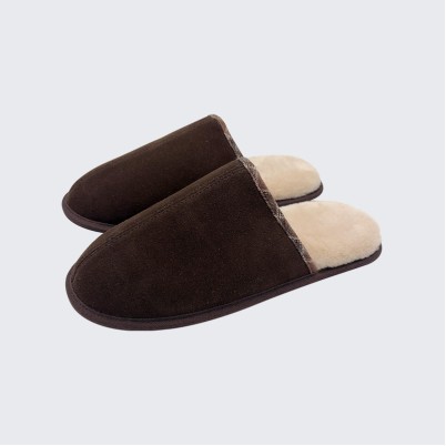 Checked genuine leather and suede mule slippers
