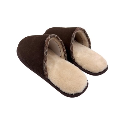 Checked genuine leather and suede mule slippers