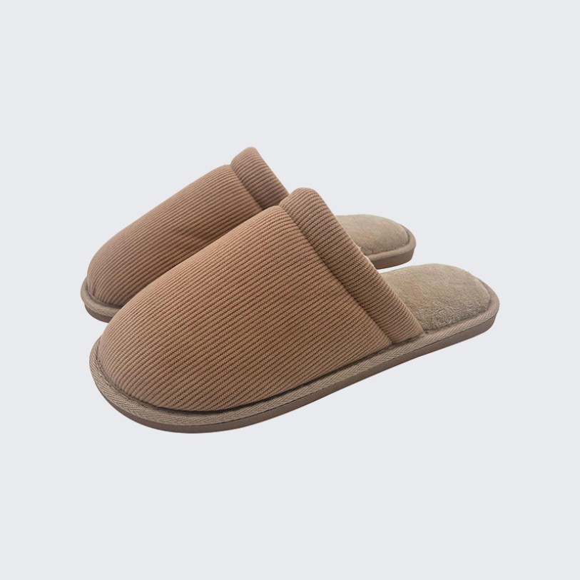 Coral fleece and corduroy warm home slippers