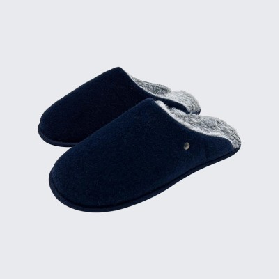 Riveted felt and thick fur slippers