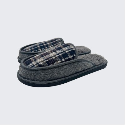 Checked wool-lined casual mule slippers