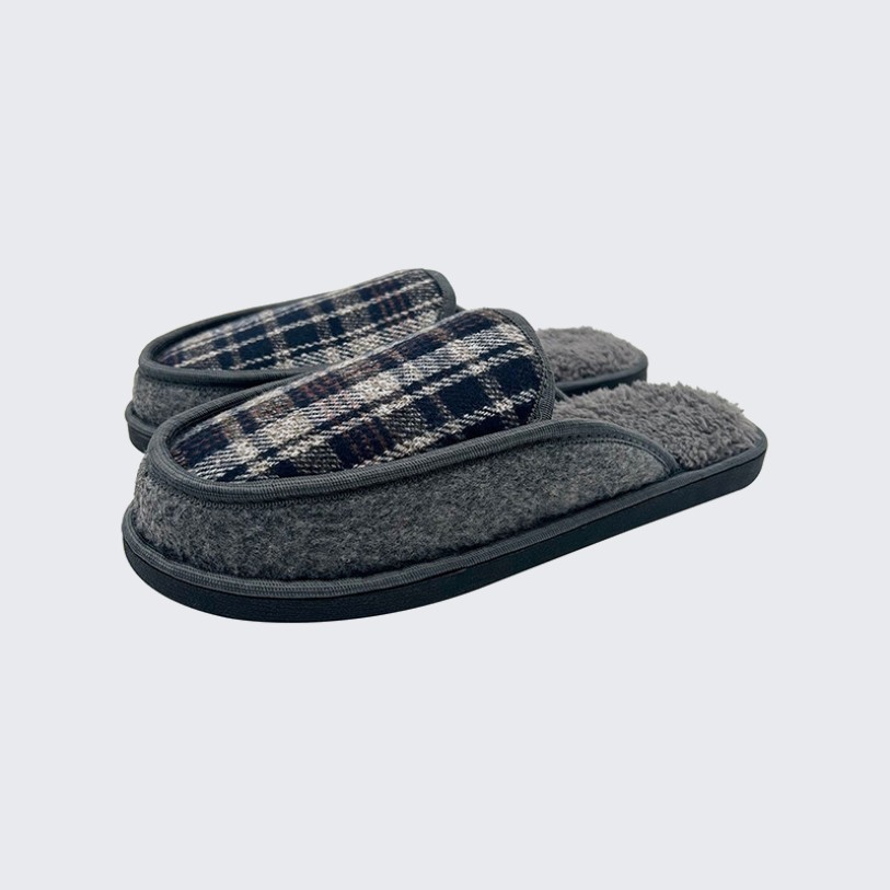 Checked wool-lined casual mule slippers