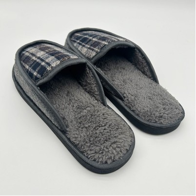Checked wool-lined casual mule slippers