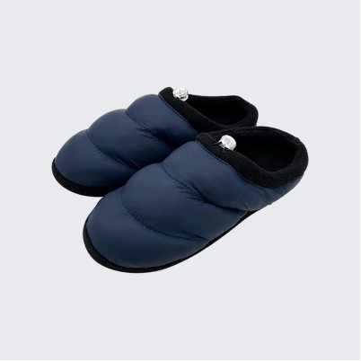 Navy blue quilted down-filled warm house slippers