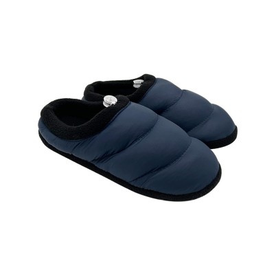 Navy blue quilted down-filled warm house slippers