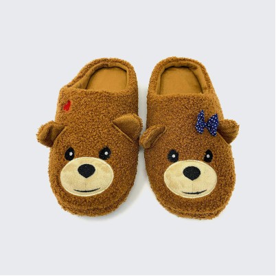 Cute bow-tie bear warm home slippers