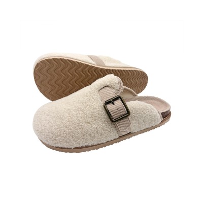 Warm fleece-lined cork sandals with buckle straps