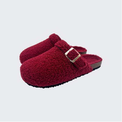 Cork buckle wool mule slippers