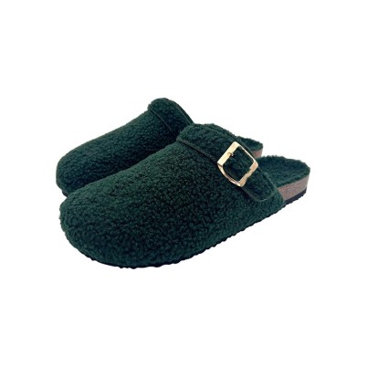 Cork buckle wool mule slippers