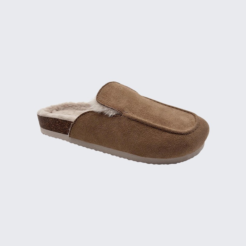 Comfortable soft suede cork mules