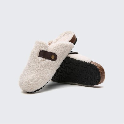 Cork adjustable buckle winter mules
