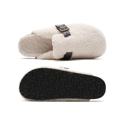 Cork adjustable buckle winter mules