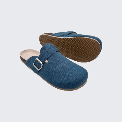 Adjustable buckle canvas cork mules