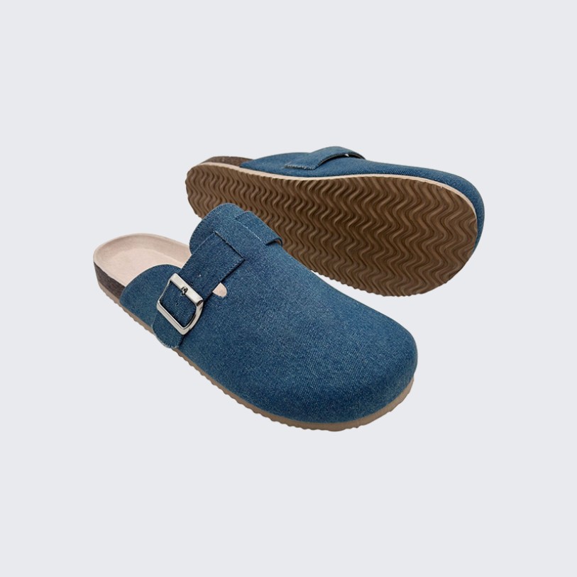 Adjustable buckle canvas cork mules