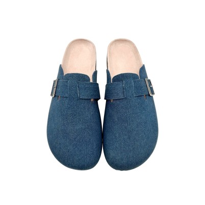 Adjustable buckle canvas cork mules