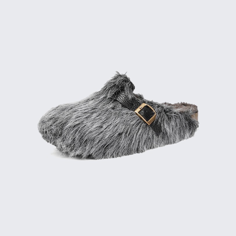 Fluffy fur winter non-slip mule shoes