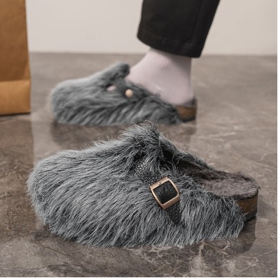 Fluffy fur winter non-slip mule shoes