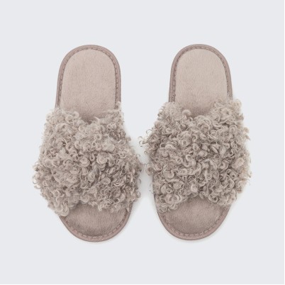 Teddy bear plush open-toe house slippers