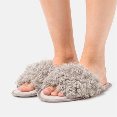 Teddy bear plush open-toe house slippers