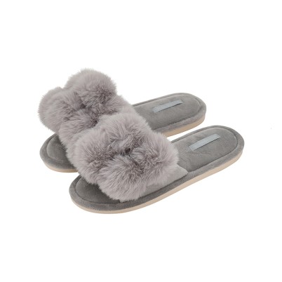 Pom-pom fluffy memory foam open-toe slippers
