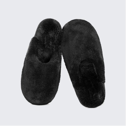 Rabbit fur memory foam indoor mule slippers