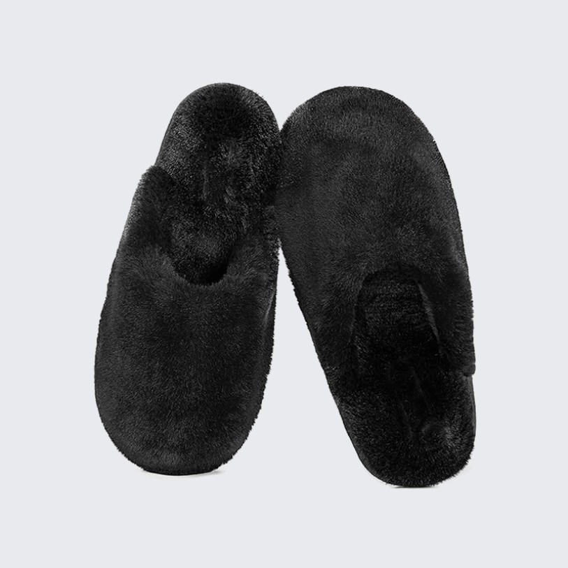 Rabbit fur memory foam indoor mule slippers