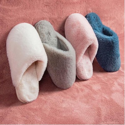 Rabbit fur memory foam indoor mule slippers