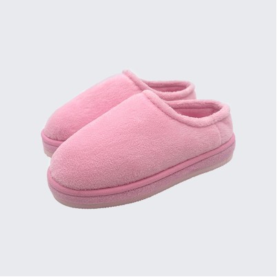 Pink coral fleece platform slippers