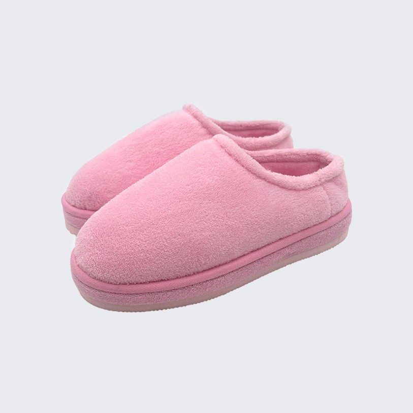 Pink coral fleece platform slippers