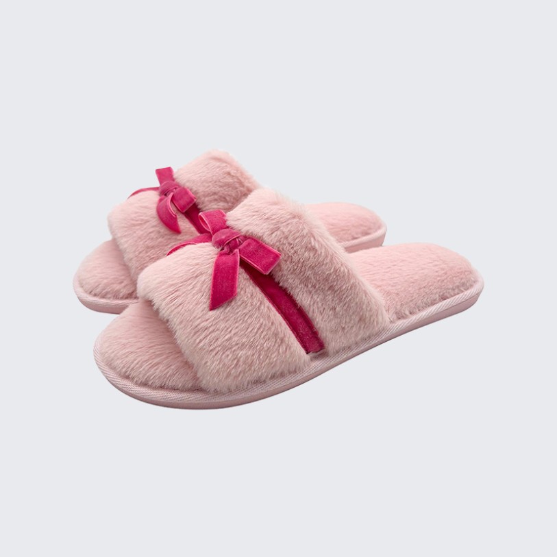 Bow-knot open-toe indoor mule slippers