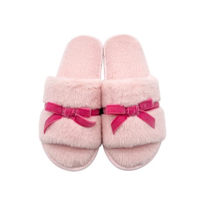 Bow-knot open-toe indoor mule slippers